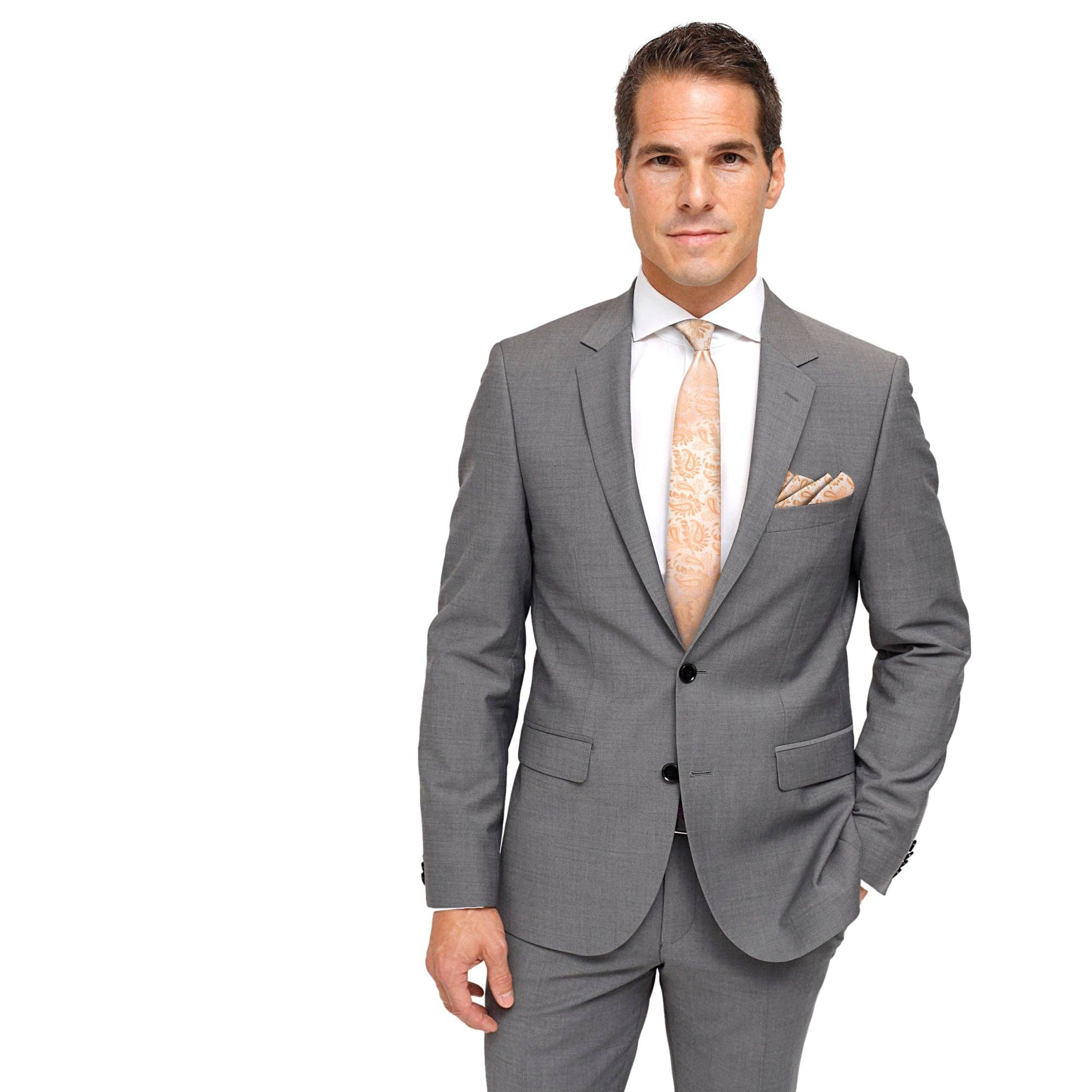 GASSANI - Wholesale Necktie - Men's - GASSANI 3-SET TIE SET, CHAMPAGNE APRICOT SLIM MEN'S PAISLEY TIE, 7CM THIN JACQUARD WEDDING TIE HANDKERCHIEF CUFFLINKS1