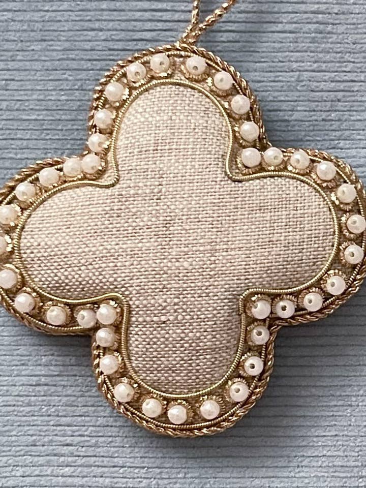 Handmade Quatrefoil Holiday Decoration in Irish Linen for wholesale by Katie Larmour Linen