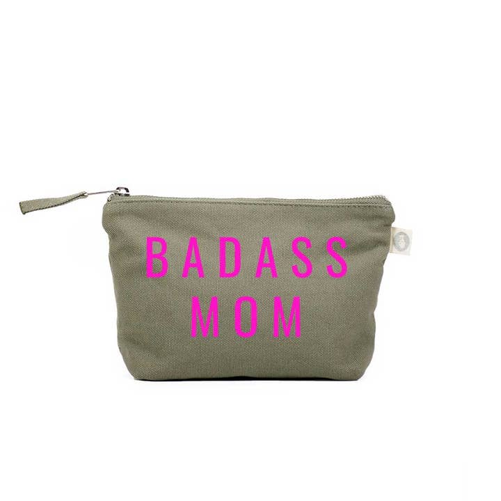 Quilted Koala - Wholesale Makeup/Cosmetic Bag - Olive Makeup Bag - Pink Badass Mom