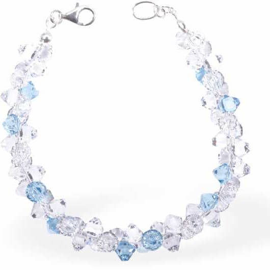 Crystal Bicon Bracelet in Clear Crystal and Aquamarine Blue for wholesale by Byzantium Collection Ltd