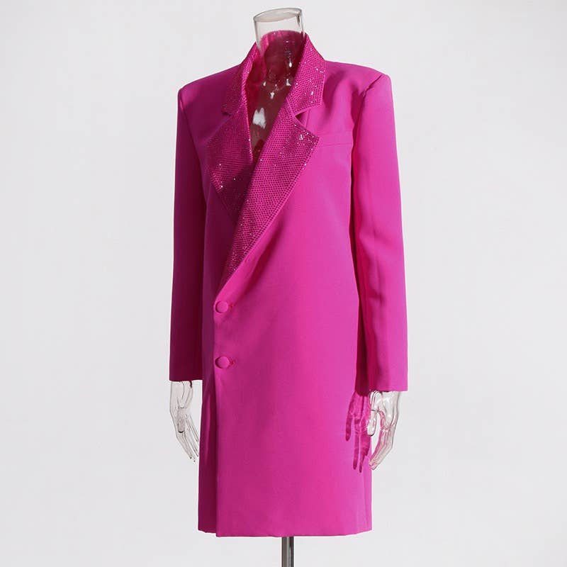 Productseeker - Vente Blazer – femme - BL067 Blazer rose à col en strass pour femmes2