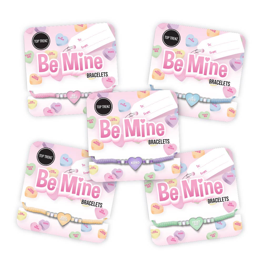Top Trenz Inc - Wholesale Beaded Bracelet - Kids - Be Mine Conversation Heart Valentines bracelets1