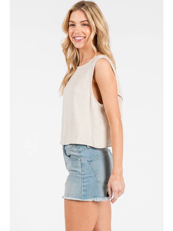 Final Touch - Wholesale Tank Top - Women's - Linen Round Neck Sleeveless Top - NT31457A