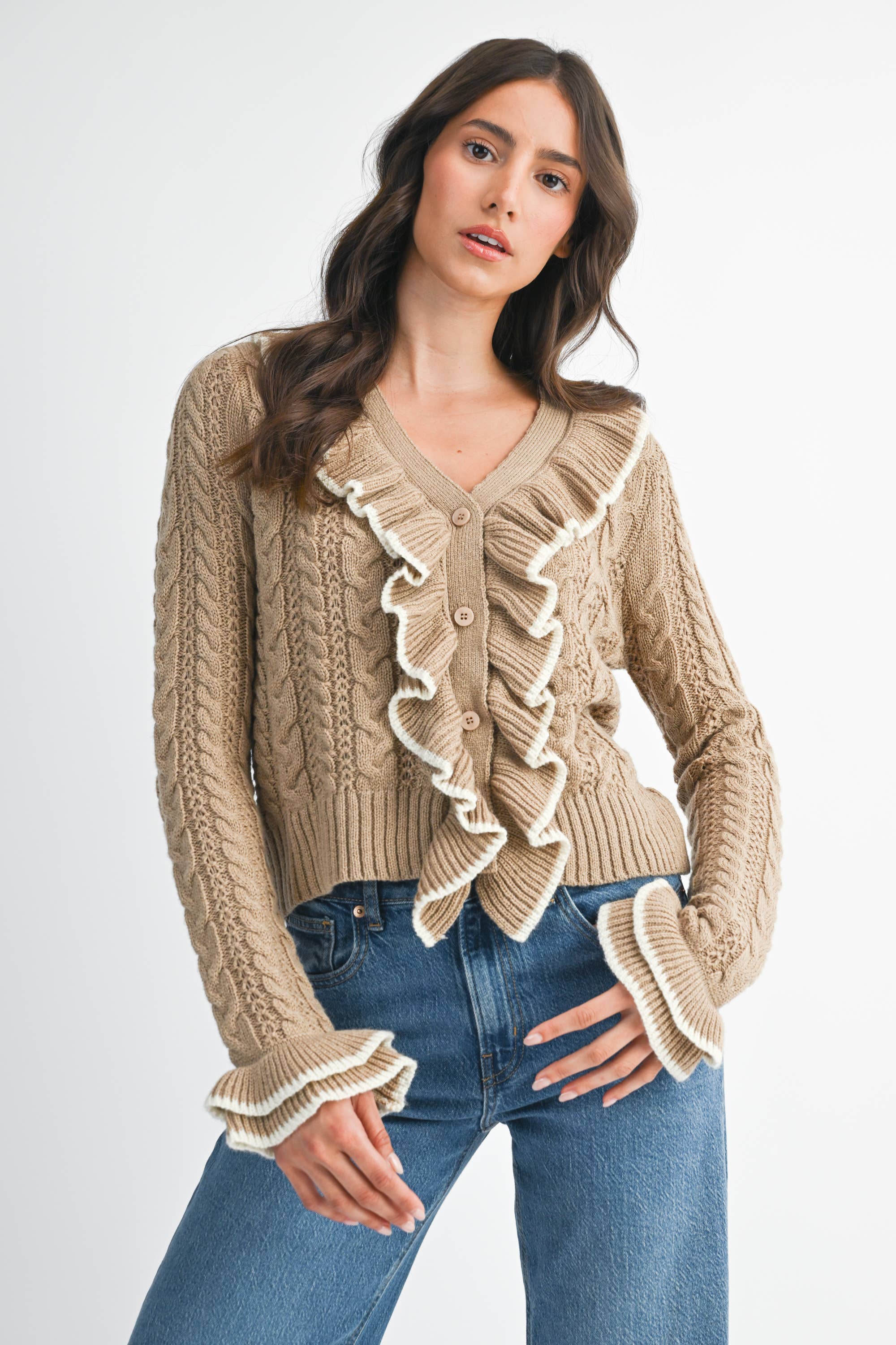 Camellia - Wholesale Cardigan - Women's - STYLIESH BLUE RUFFLED CARDIGAN17