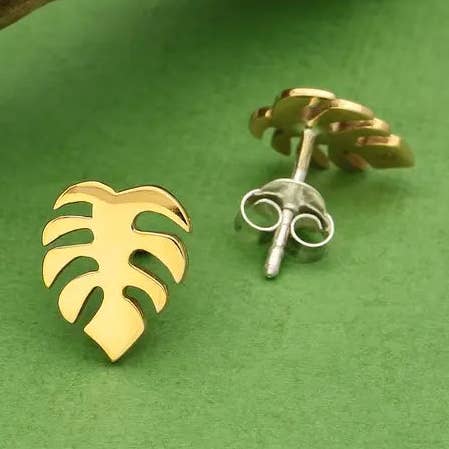 Brincos de Poste Monstera em Bronze por atacado de Duke & Fox