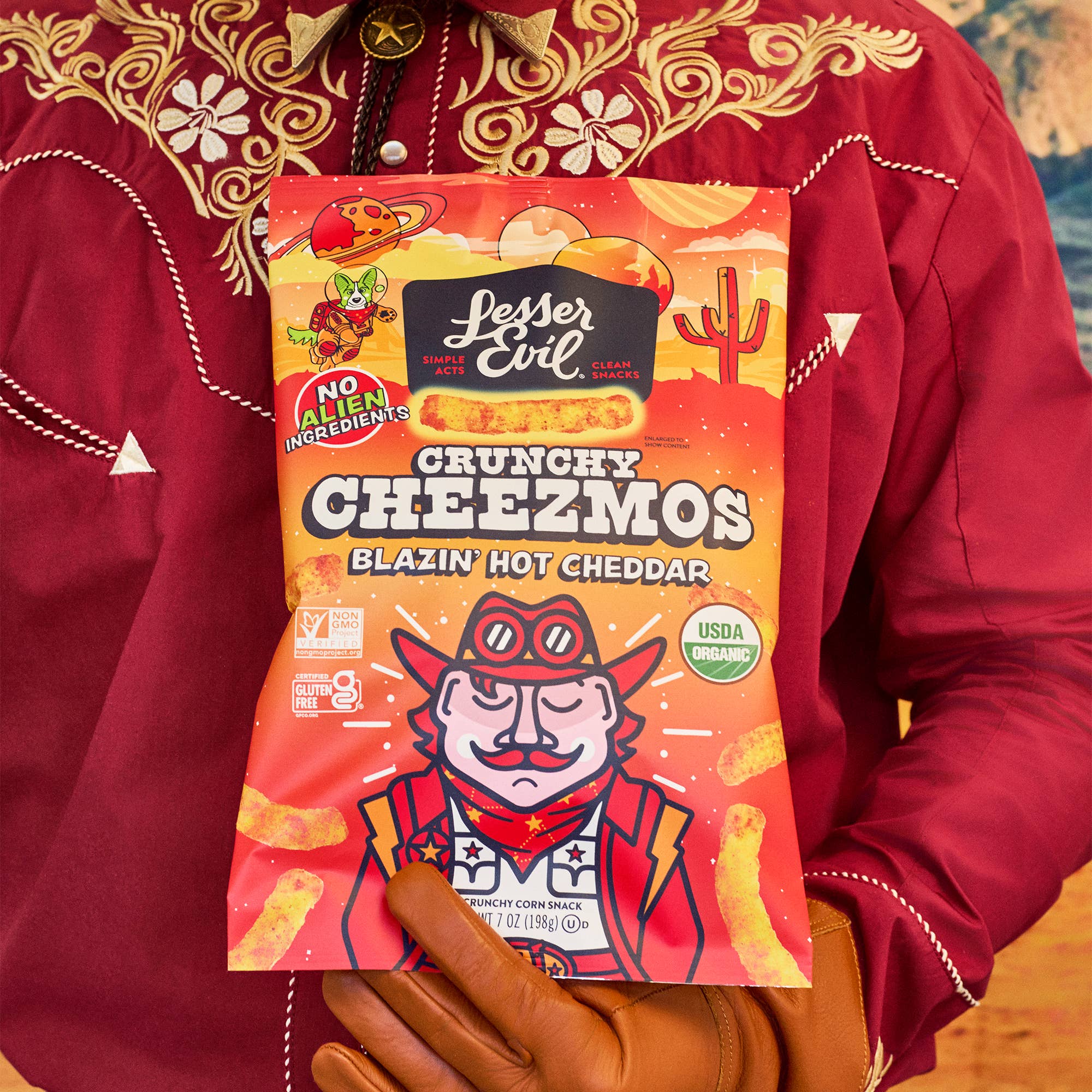 LesserEvil - Wholesale Puffed Snack - Cheezmos, Blazin' Hot Cheddar 7oz3