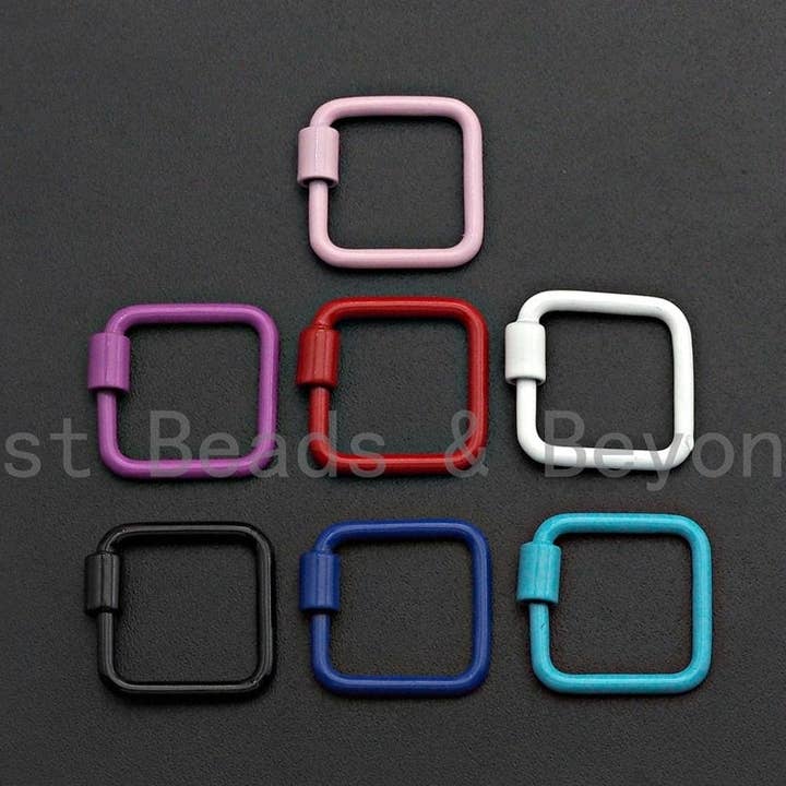 Colorful Enamel pave Square Shape Clasp, Black/Red/Pink/White/Blue Carabiner Clasp, 18mm, sku#H242 for wholesale by BestBeads&Beyond
