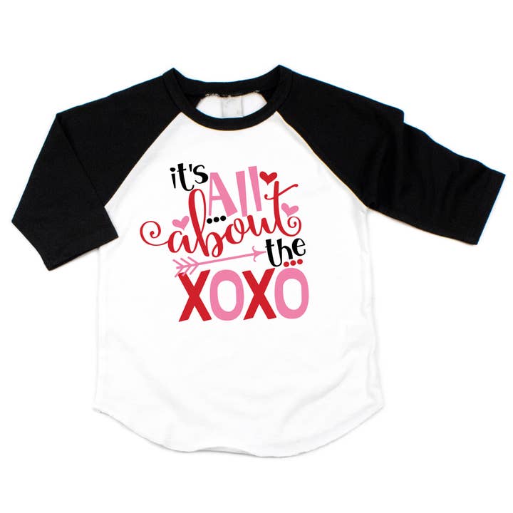 Bump & Beyond Designs - Wholesale Shirt - Kids - It's All About The XOXO Valentine's Shirt, Kids Raglan