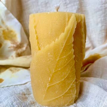 Buzz In The Hills - Wholesale Pillar Candle - 100% Beeswax Candle - Large Leaf Pillar0