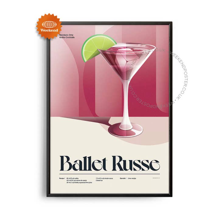 Poster per cocktail Ballet Russe retrò di metà secolo per la vendita all'ingrosso da parte di Weekend Concept