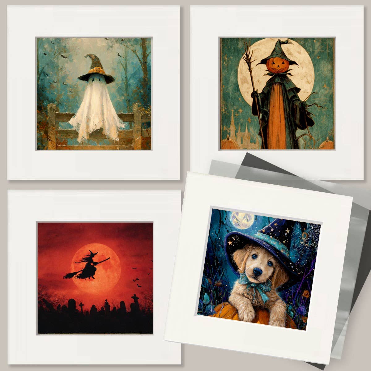 Mowbi - Wholesale Art Print - Vintage Girl Cat & Pumpkin Still-Life Halloween Art Print - 2