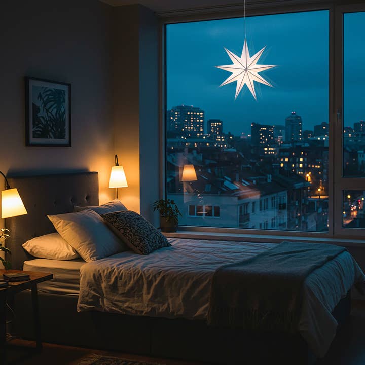 Artschatz LLC - Venta al por mayor Lámpara/farol de papel - Cynosure 9 puntos 18" blanco/gris Paper Star Lantern Light Light