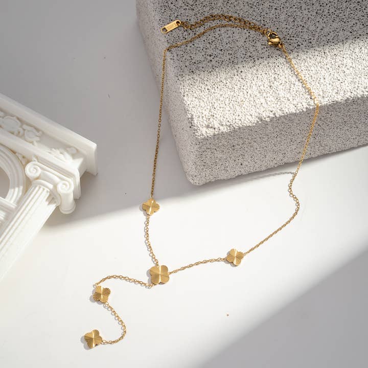 COSMOS - Wholesale Pendant/Charm Necklace - Y-shaped Necklace with Clover Pattern Elegant Stainless Steel1