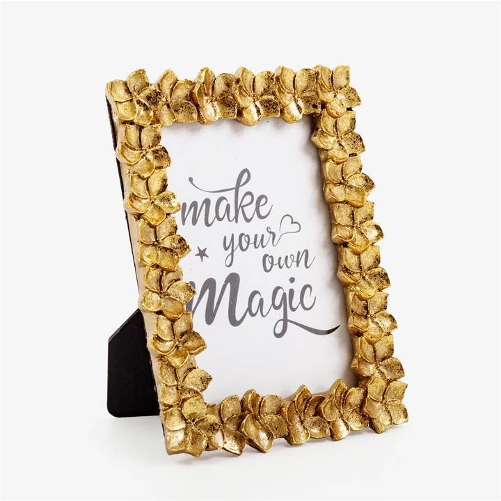 Truu Design - Wholesale Picture Frame - Gold Resin 3D Flower Photo Frame,4x6", Bubble bag