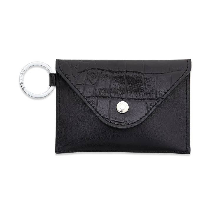 Keychain Wallet: Black Leather Envelope Card Case for wholesale by Oventure