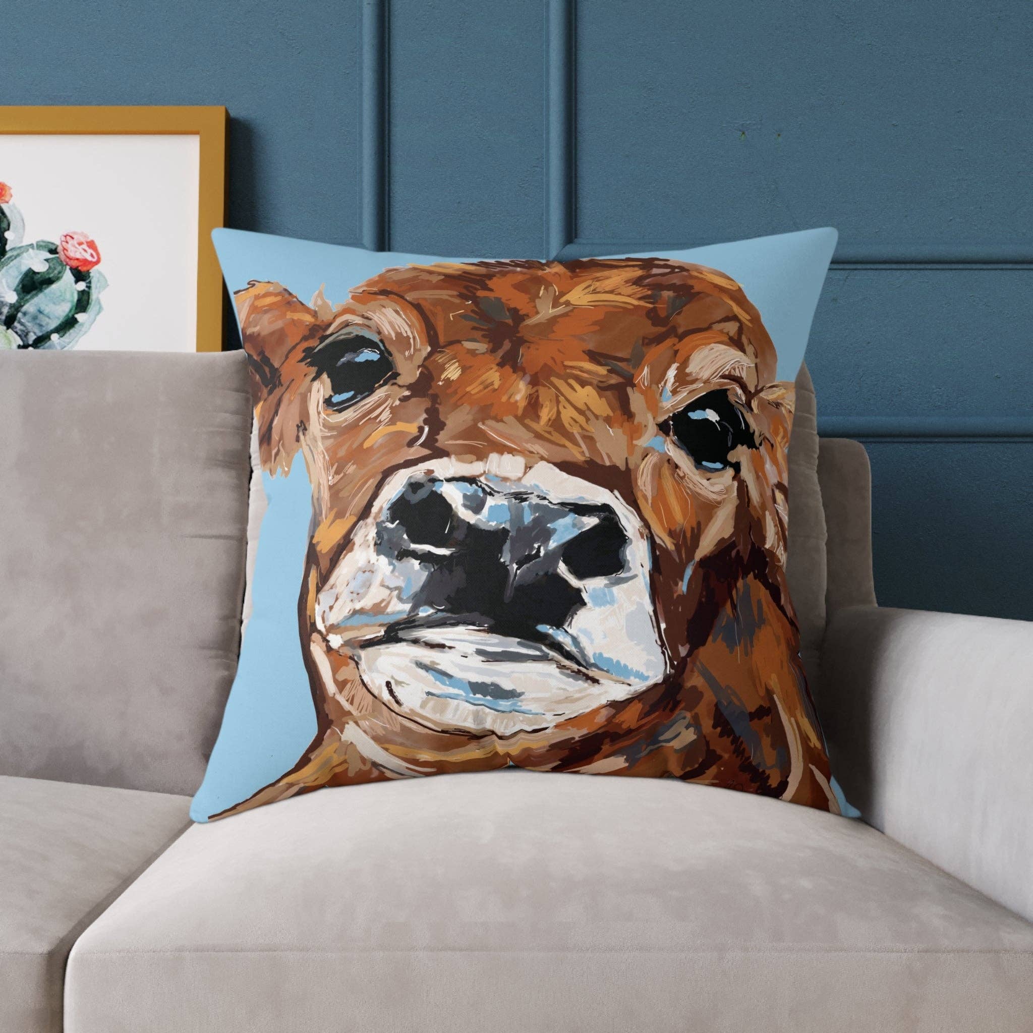 Blue Cava - Wholesale Throw/Decorative Pillow - Brown Cow Farmhouse Square Poly Canvas Throw Pillows14