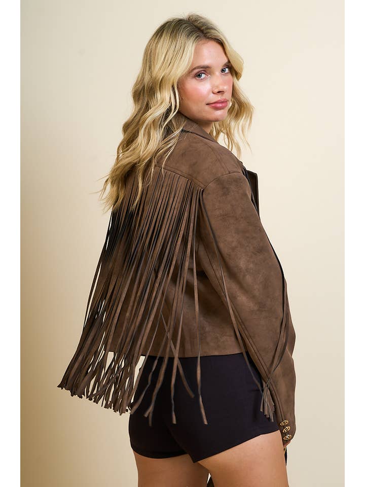 Hesperus - Wholesale Jacket - Women's - SUEDE LONG SLEEVE BUTTON DOWN COLLAR FRINGE JACKET16