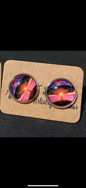 SMA Artistry Creations - Wholesale Stud/Post Earrings - 12mm Tree of life design glass cabochon stud earrings16