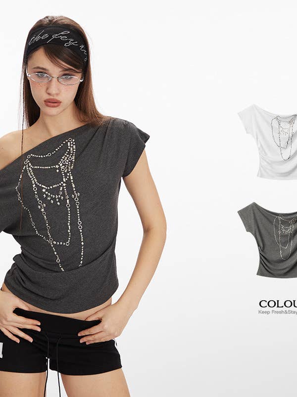 Marayn – Top de malha - Mulher por atacado – Top Curto Ombro a Ombro Chique para o Verão 2517