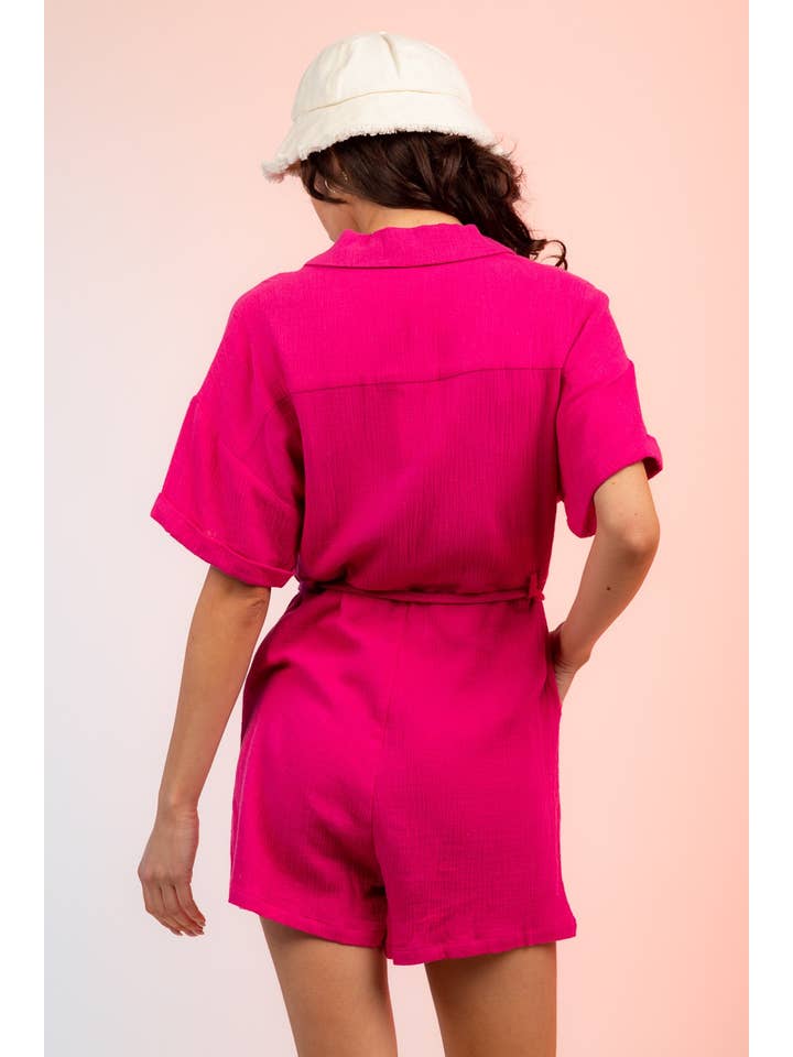 VERY J - Wholesale Romper - Women's - NP70151-Belted Button Down Romper