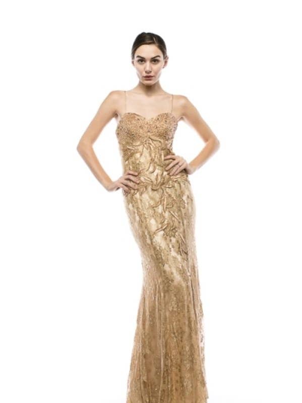 Abito lungo in raso e pizzo con perline C9469 per la vendita all'ingrosso da parte di Chicas