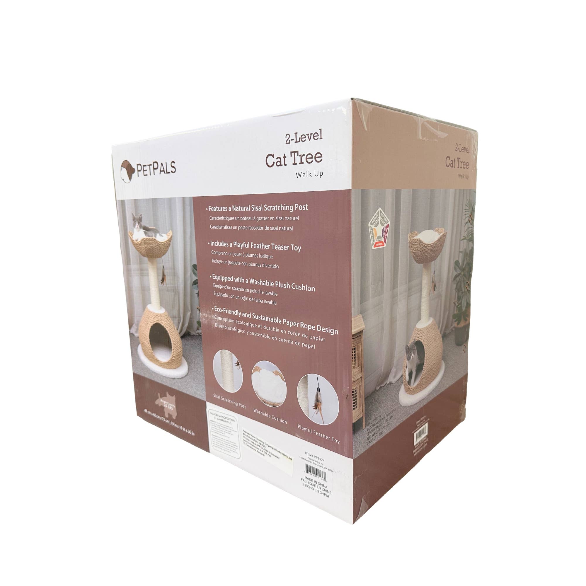 PetPals Group - Wholesale Pet Scratcher - Cat - PetPals Walk Up Cat Tree with Fleece Perch, Handwoven Basket2