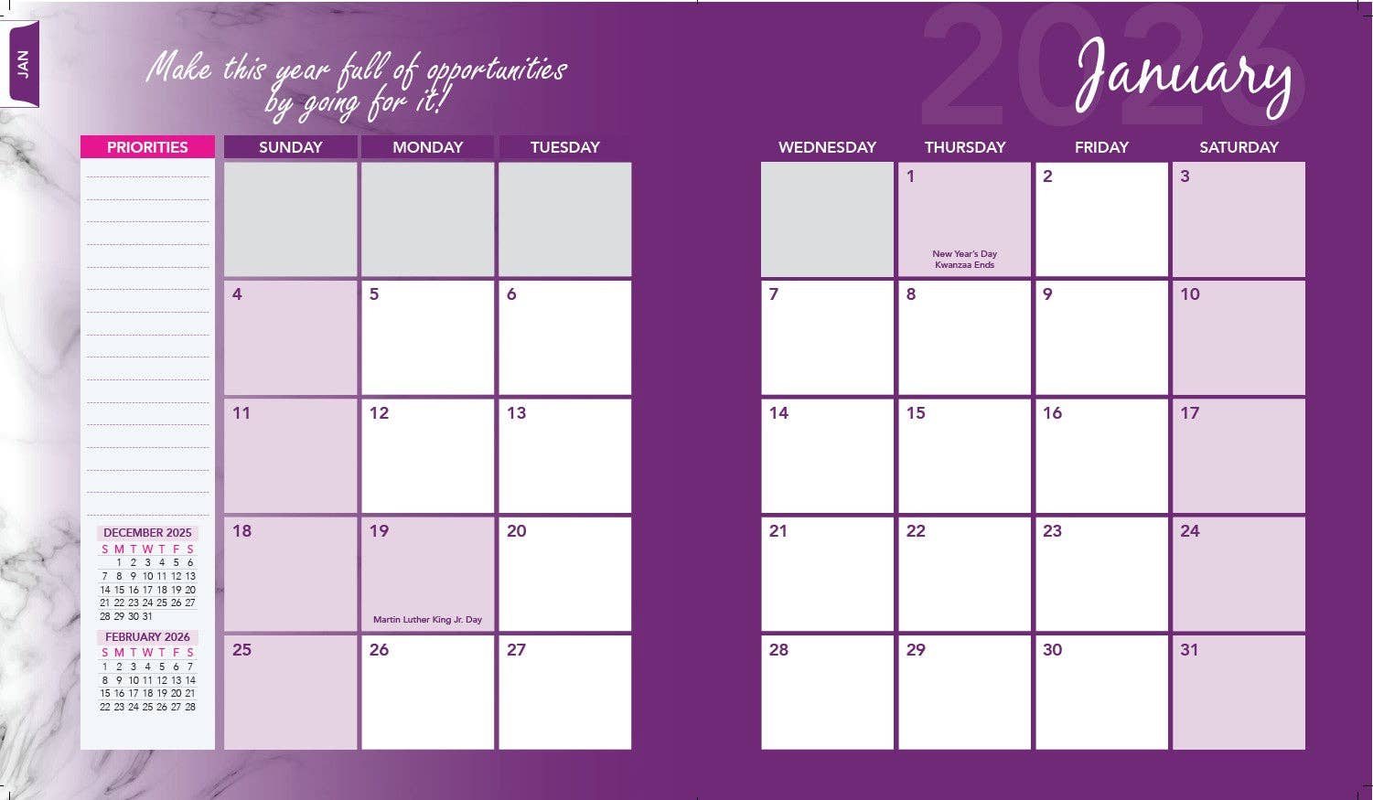 RE-FOCUS THE CREATIVE OFFICE - Wholesale Calendar - 2026 ANNUAL CALENDAR BUNDLE!  3 PACK, One each of Black, White, and Purple2