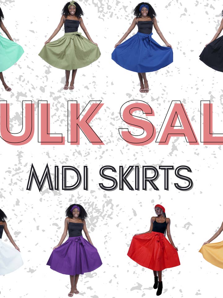 Midi-Röcke | Einheitsgröße | 1 Karton - 32 Stück | 4 Stück pro Farbe | Kostenloser Versand für den Großhandel von Satsuma Wholesale