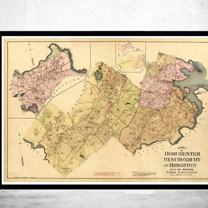 Old Map of Dorchester Boston 1899 Vintage Map | Vintage Map Wall Art Print for wholesale by OldCityPrints - Old Maps and Posters