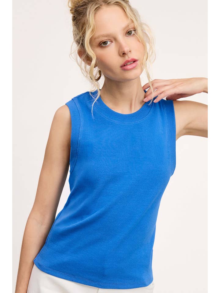 La Miel - Wholesale Tank Top - Women's - HUT7340-Stretchy Basic Ribbed Sleeveless Crew Neck Top7