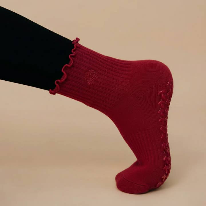 Cinnamon Burgundy Pilates Grip Sock - Daily Grind for wholesale by Almla Active