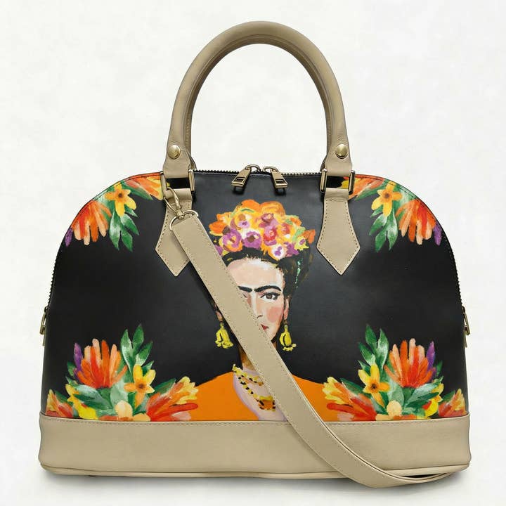 Bolsa Alisya Madinbo - Feita na Itália - COM GRÁFICA FRIDA LARANJA por atacado de MADINBO