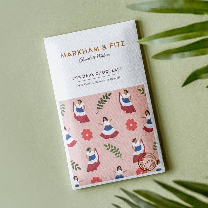 Tablette de chocolat noir 70 % République dominicaine pour la vente par Markham & Fitz Chocolate