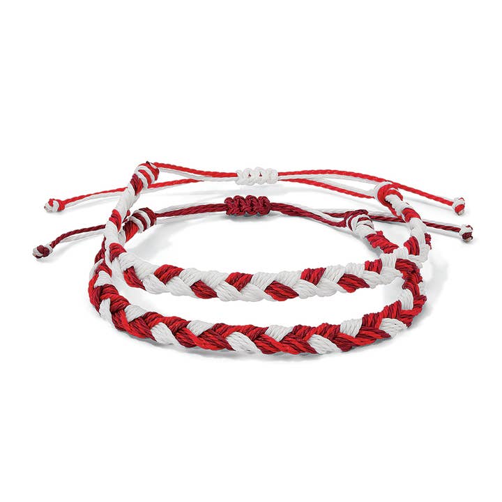 Cores da Equipa | Pulseiras Entrançadas Fanfare S2 | Carmesim+Branco por atacado de My Fun Colors