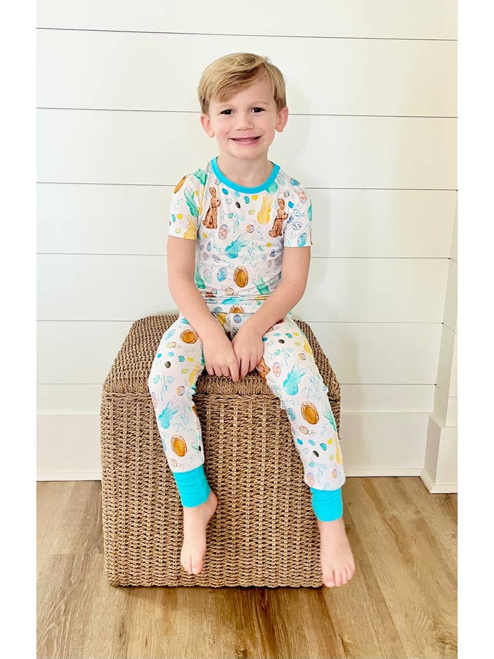 Sweet Bay Clothing – wholesale Sleepwear set – Kids – Easter Candy White/Blue Two Piece Pajama Pants Set2