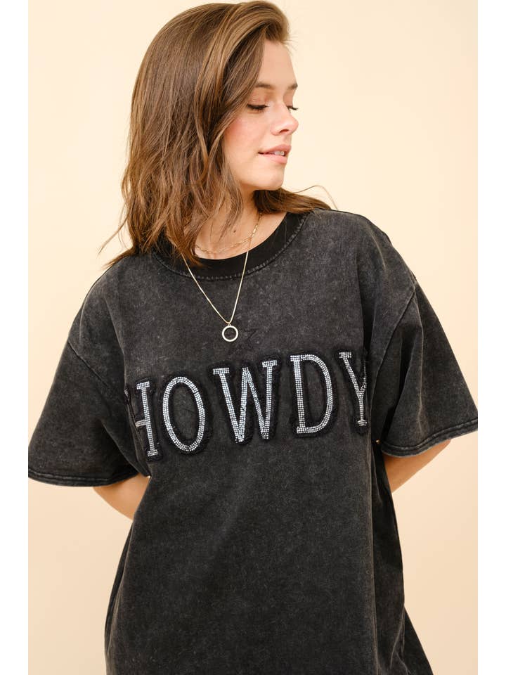 Negro 22896T - Vestido tipo camiseta HOWDY de venta al por mayor en Faire5