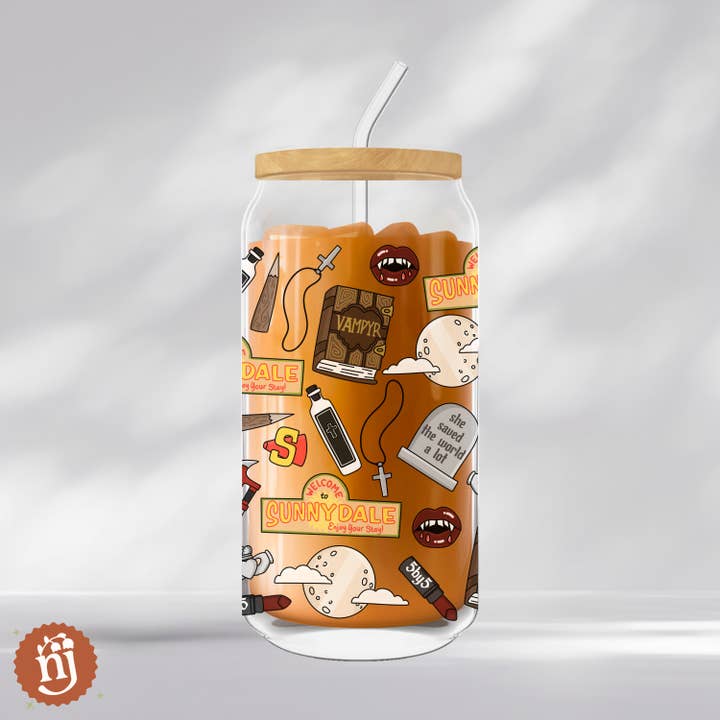 Nearly June Design Co - Wholesale Drinking Glass/Cup - Buffy The Vampire Slayer Sunnydale Can Coffee Glass, 20oz 4