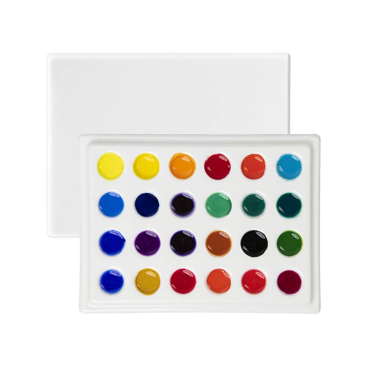 Pintar Art Supply - Wholesale Palette/Mixing Tray - MEEDEN 24-Well Ceramic Watercolor Paint Palette with Cover, Porcelain Mixing Artist Palette 6 by 4-1/2 inch for Artist Watercolor Gouache Painting Coloring
