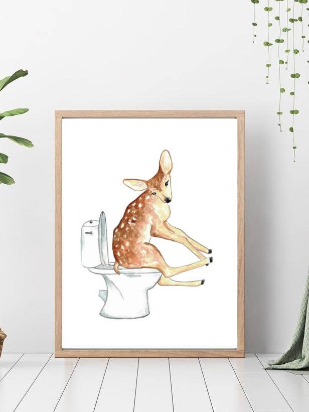 Deer Toilet Aquarel Print voor wholesale door Goodfairyart