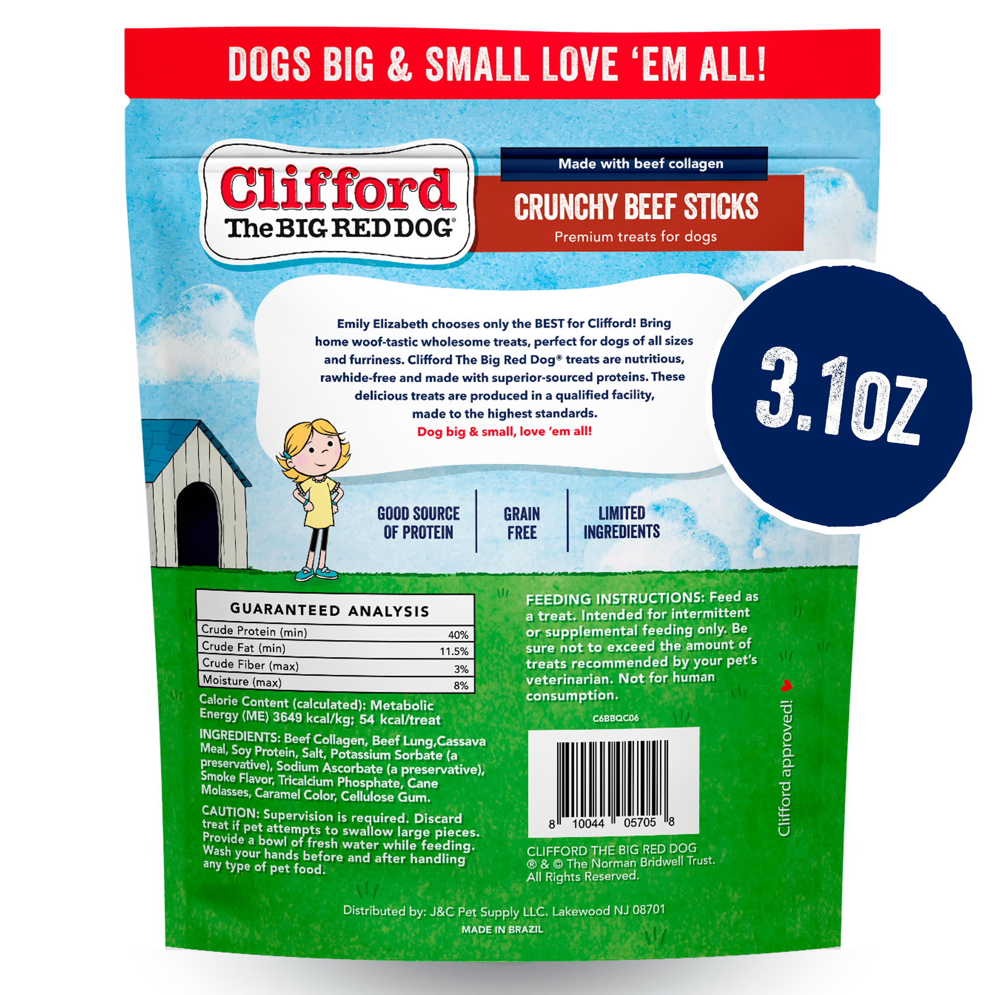 J&C PET SUPPLY LLC - Wholesale Pet Treats - Dog - Clifford The Big Red Dog Crunchy Beef Sticks 6 ct Dog Treats1
