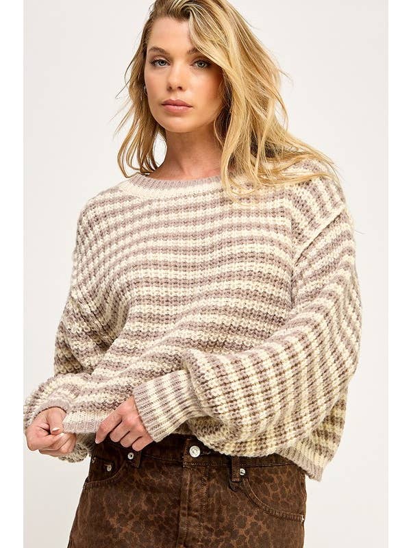 Miss Love - Wholesale Knit Sweater - Women's - STRIPED CROPPED KNIT SWEATER TOP