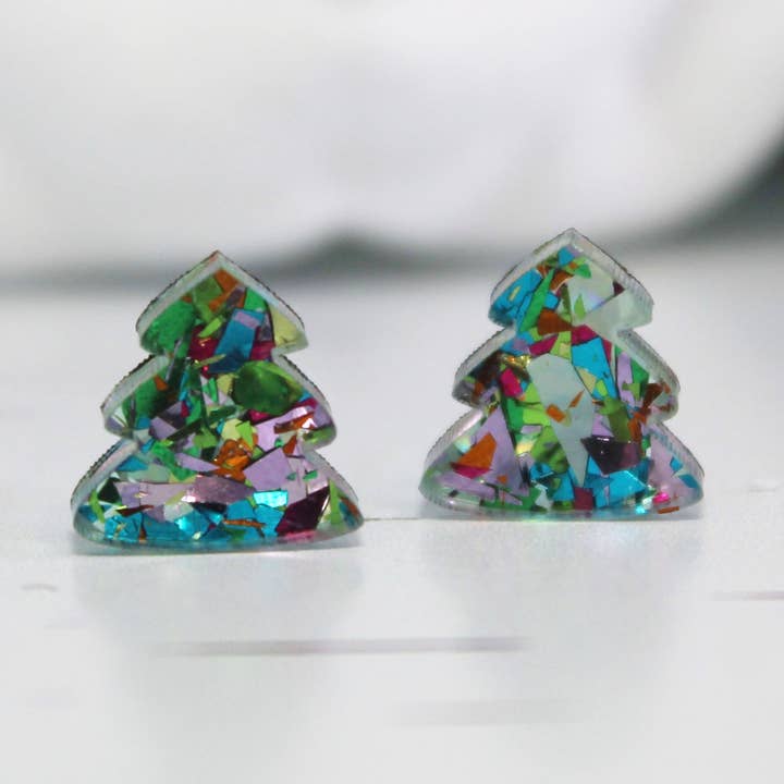 Confetti Christmas Tree Stud Earrings for wholesale by Pearl's Custom Creations
