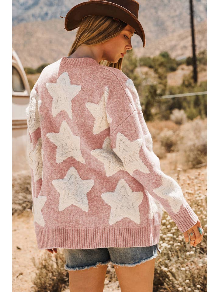 fashionworks - Wholesale Cardigan - Women's - Fashion-W Sherpa Star Textured Sweater Cardigan with Pockets