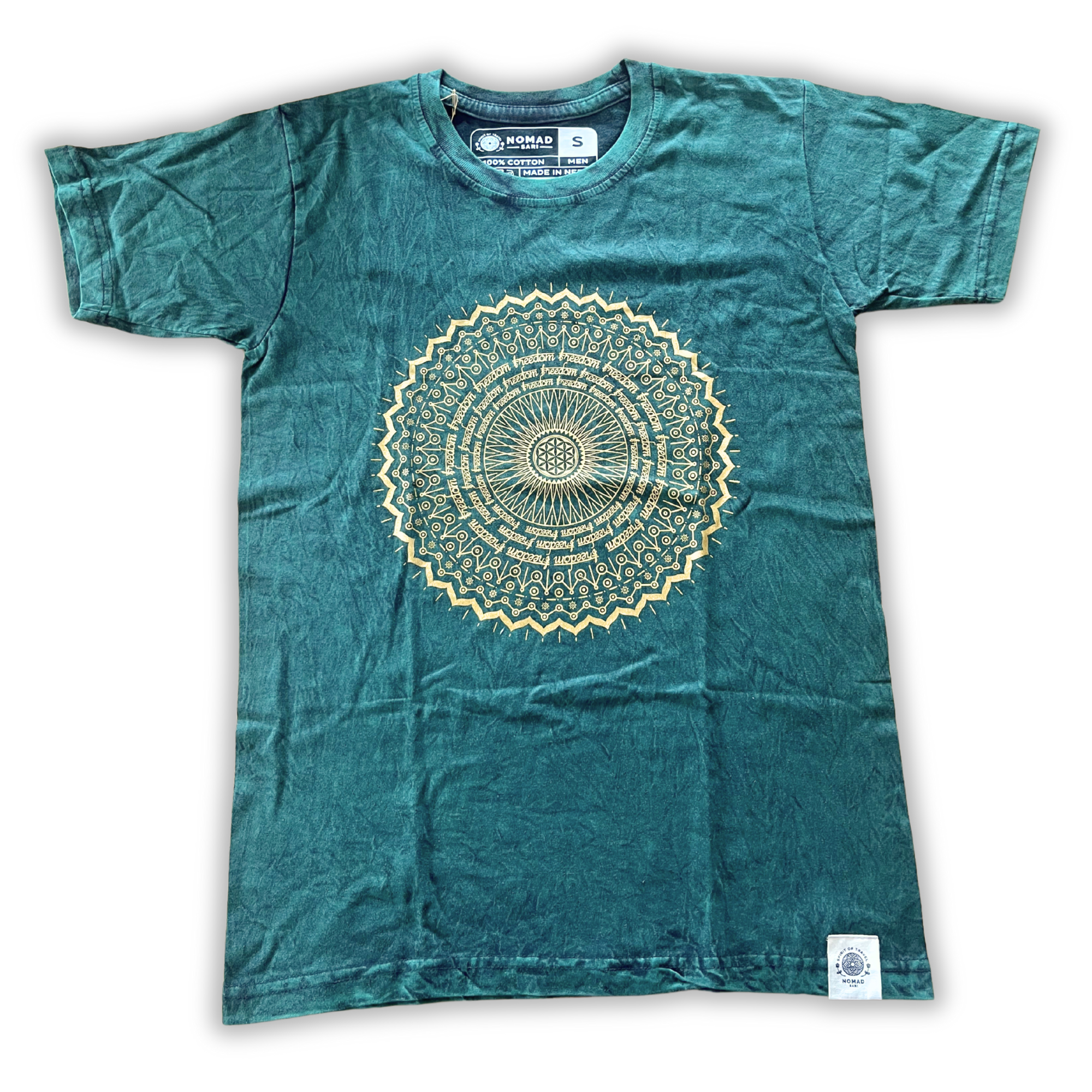 AW Artisan - Wholesale Screen Printed T-Shirt - Unisex - Nomad Sari Mandala T-shirt - Green1