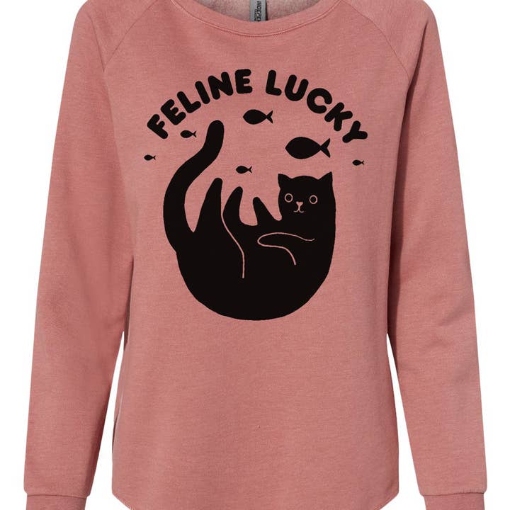 Sweatshirt ras du cou pour femme "Feline Lucky" amoureuse des chats pour la vente par Xenotees