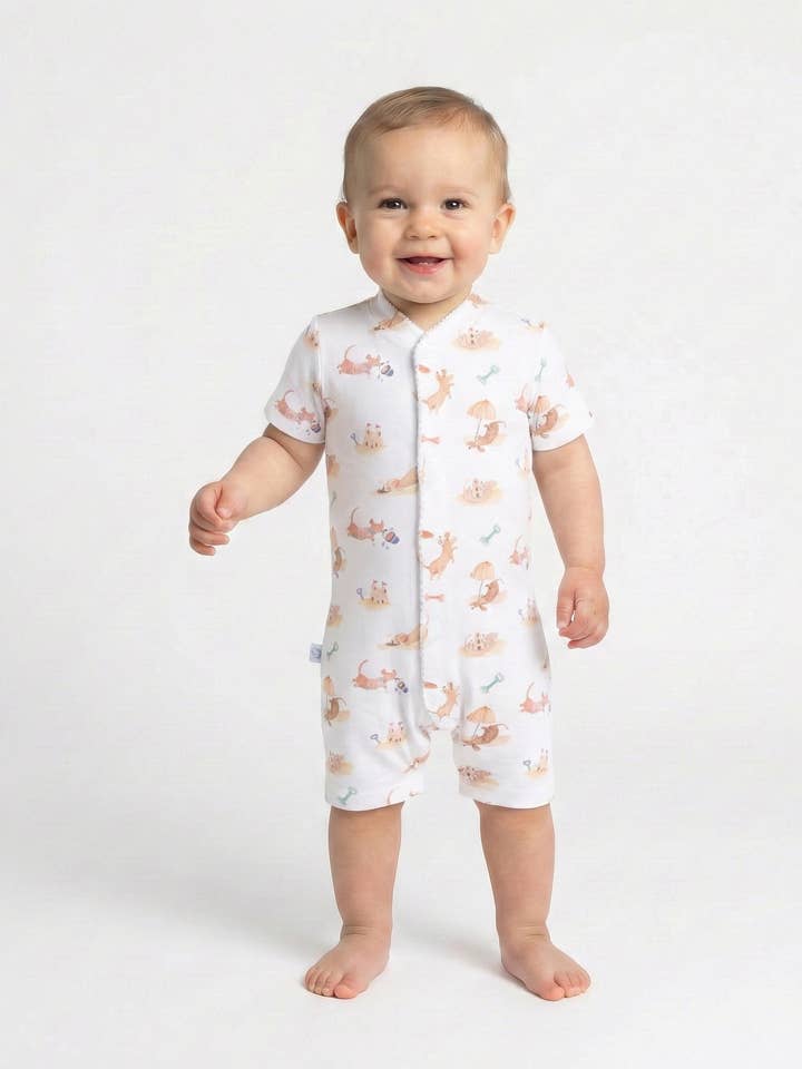 Beach Dogs Pima Baby Romper for wholesale by Little Blue Swallow