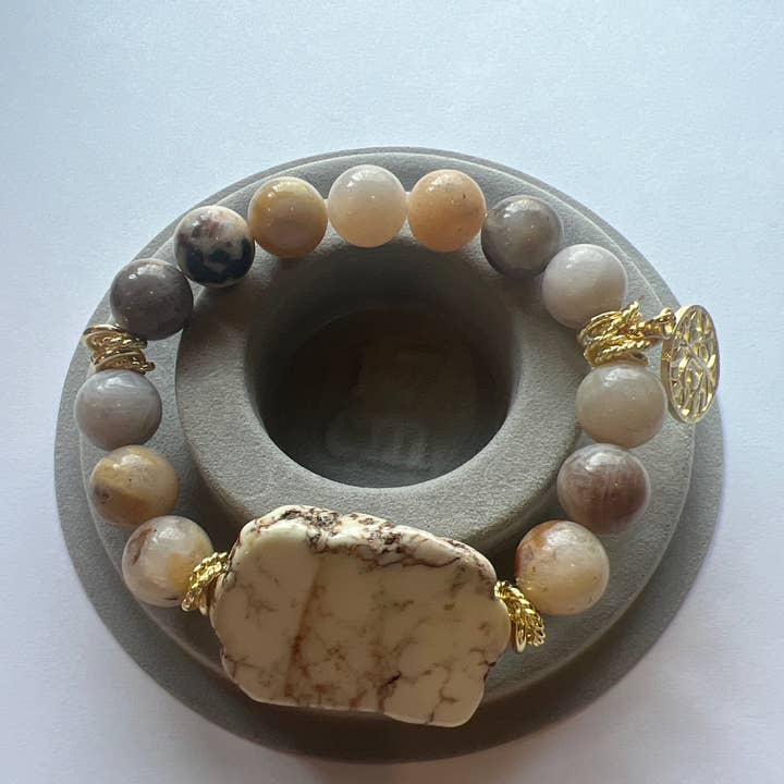 Bracelets en pierres précieuses avec pierre centrale / Agate de bambou, Or pour la vente par Ritzy Roxx
