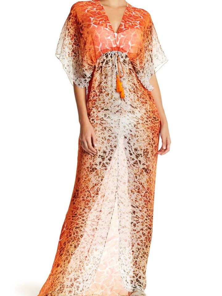 Kaftan longo impresso e capa de praia por atacado de La Moda Clothing