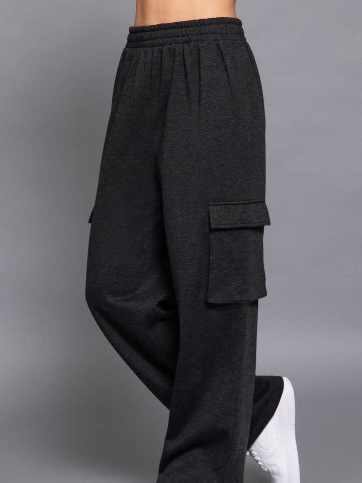 Active Basic | Active USA - Wholesale Pants – Women's - Waist Band Inner Fleece French Terry Cargo Long Pants0