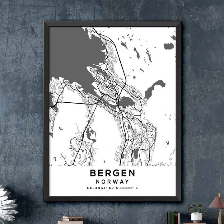 Bergen, Norway Map for wholesale by Artable